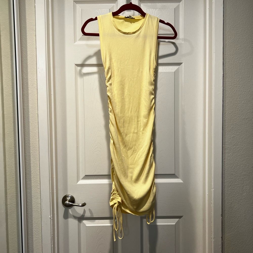 Yellow Ruched Mini Dress with ties